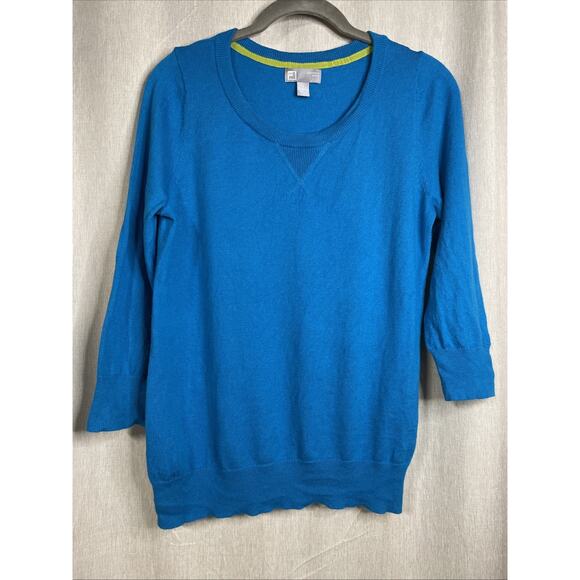 JC Penney Women’s 3/4 Sleeve Cashmere Blend Sweater - Bright Blue - Size Medium - Picture 1 of 4